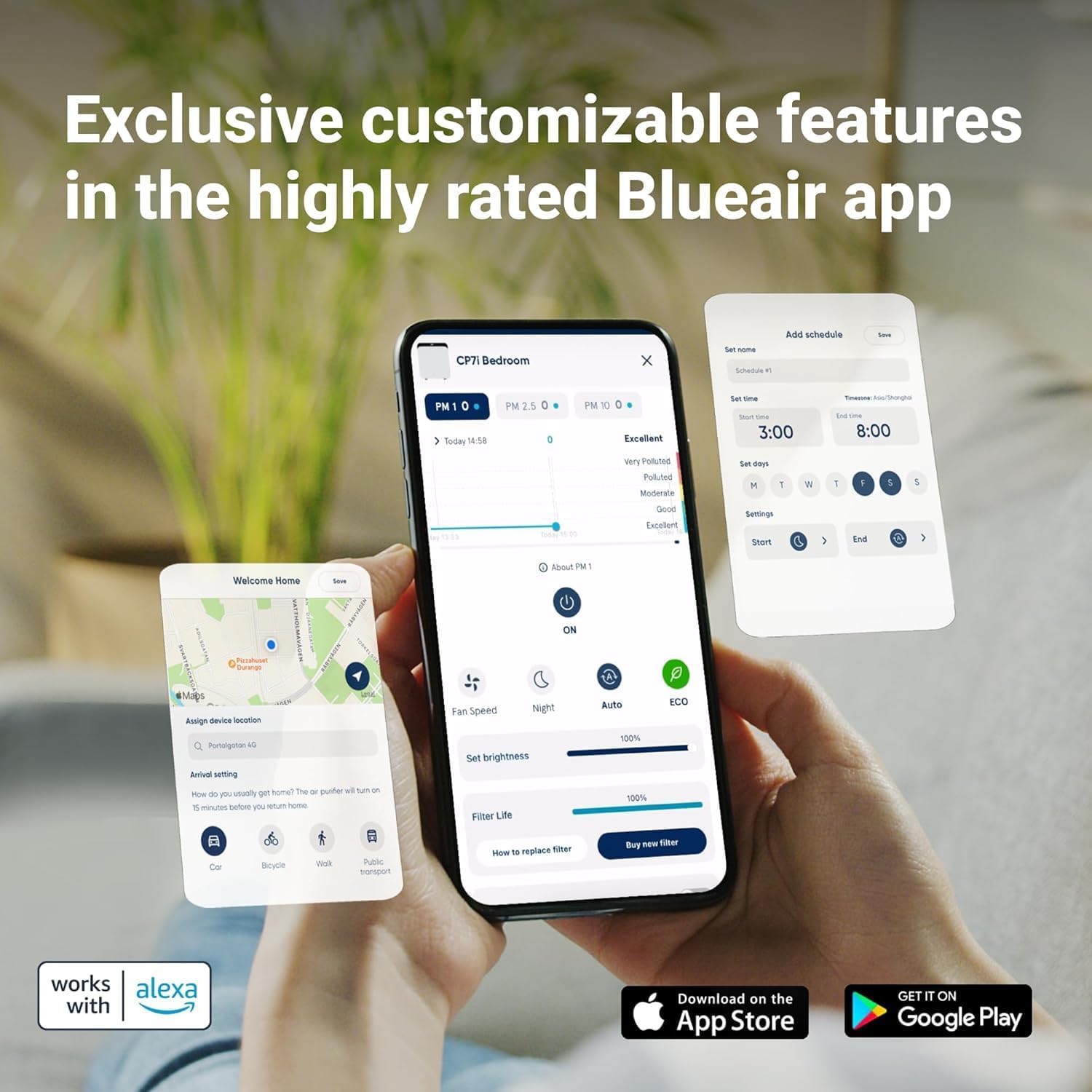 Blueair Classic Pro CP7i Premium Air Purifier for Home, Smart Air Purifier for Pet Allergens, Quiet, Blue Light Sterilisation | Tackles Viruses & Bacteria | Purifies up to 130m² in 30 minutes