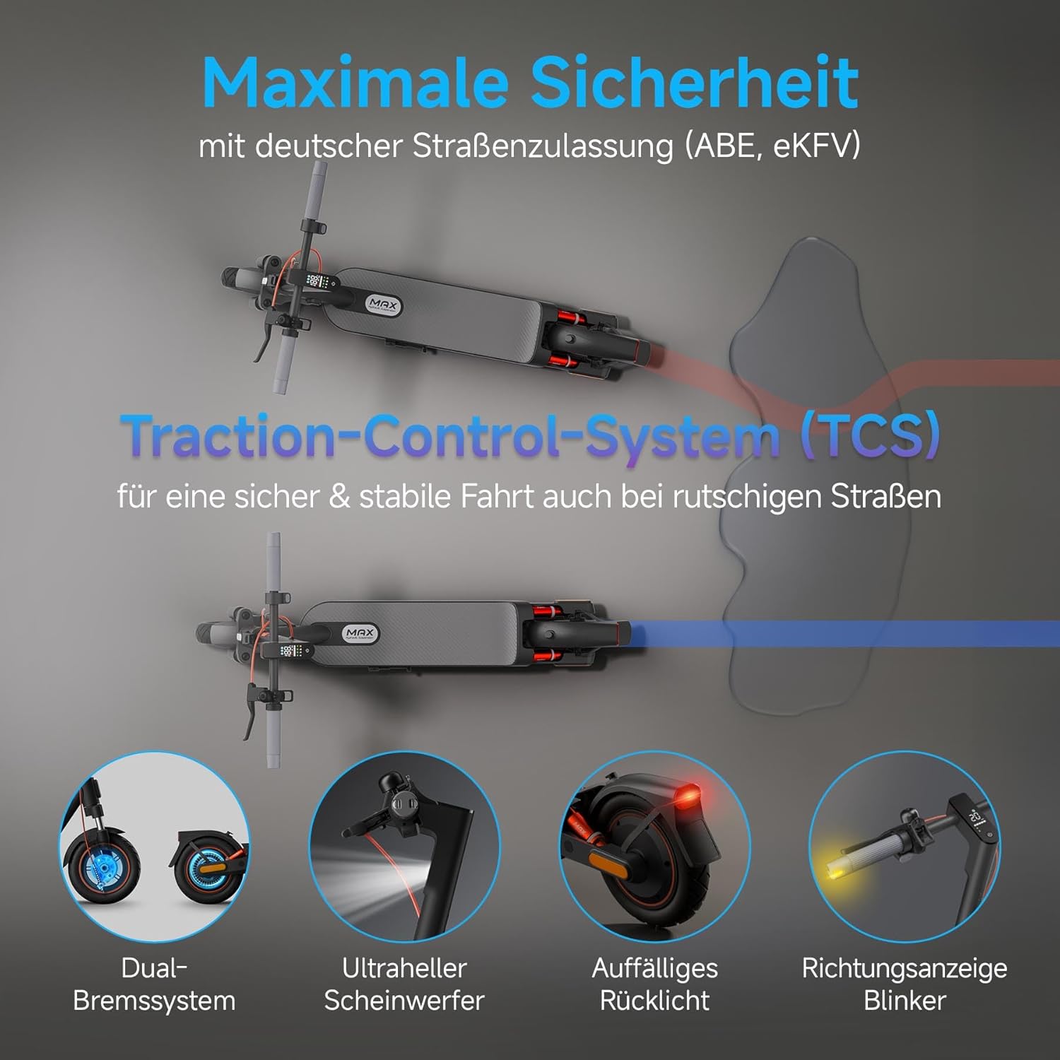 E-Scooter 4 Lite, 4 Pro Plus, 4 Ultra, 5 Elite, 5, 5 Pro, or 5 Max with German road approval (max. 20 km/h, up to 70 km range, 25% gradient, pneumatic tires, dual brakes, display, app)
