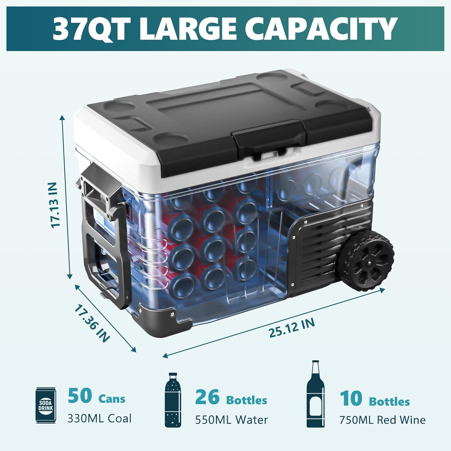 EUHOMY 12V Car Refrigerator, 35L Camping fridge, Portable Freezer 12V/24V DC 220-240V AC, Car Fridge -20℃~20℃ with APP control, Cooler with Wheels & 2 Baskets for Travel,Camping,RV [Energy Class E]