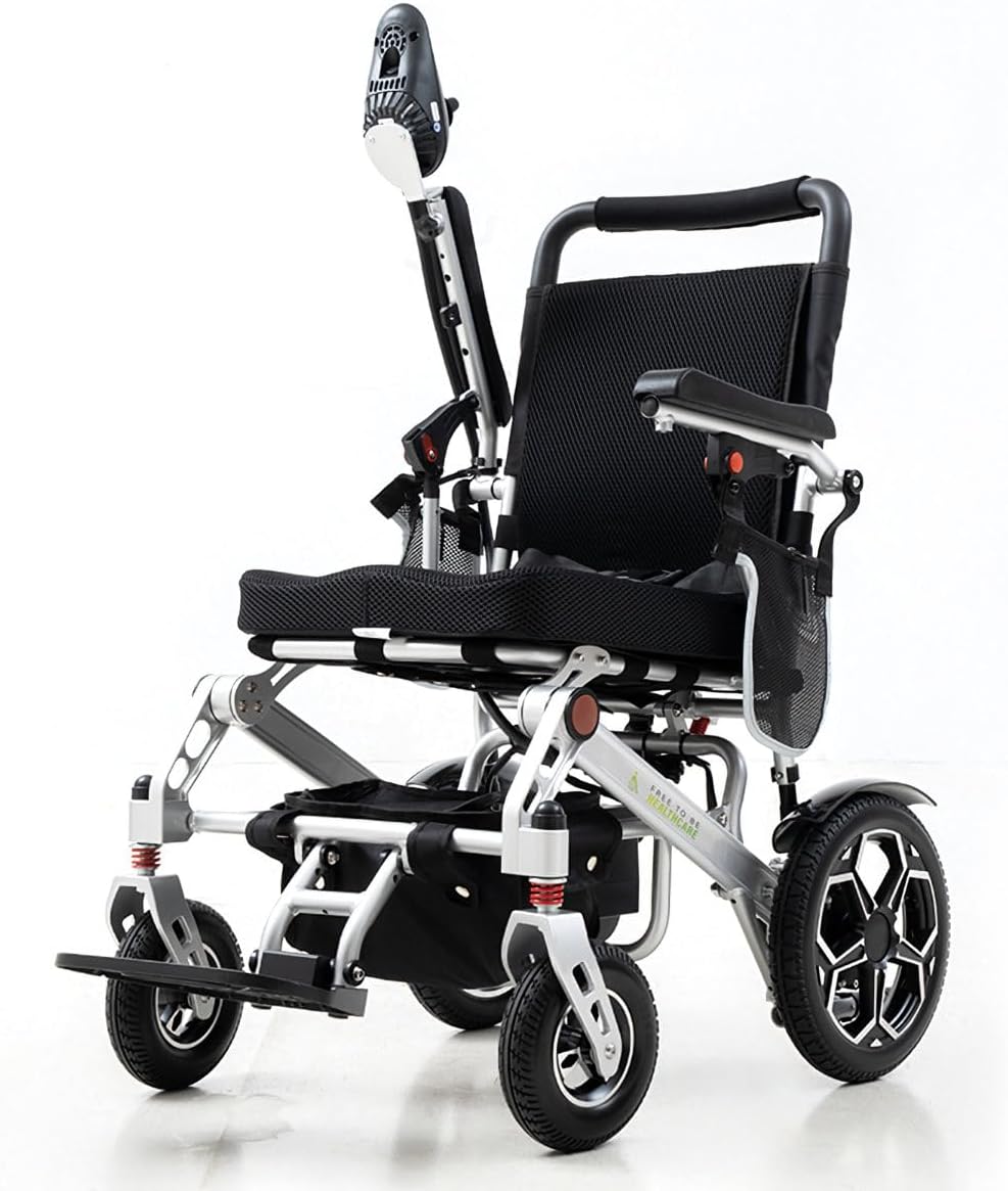 Ultra Lightweight Electric Wheelchair Folding Compact Aluminium Powerchair 20kg Travel Transit Supplied by Free To Be Mobility Equipment Silver