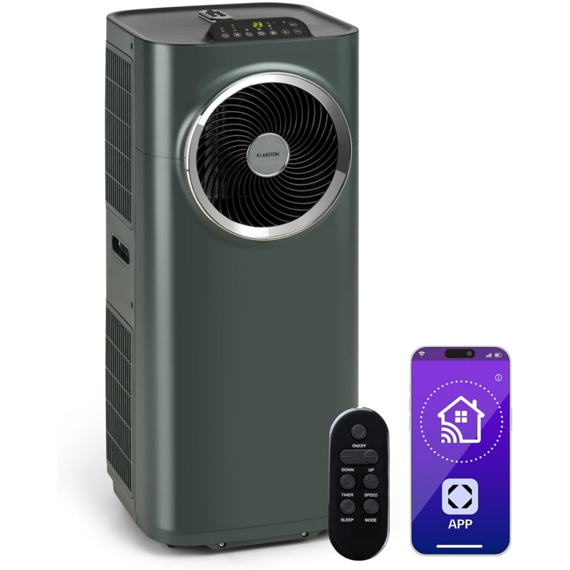 Klarstein Mobile Air Conditioner, 5-in-1 Air Conditioner, Fan, Dehumidifier, Air Purifier & Night Mode, App Control, Home Air Conditioner with Exhaust Hose, Air Conditioner, 10,000 BTU White [Energy Class A]