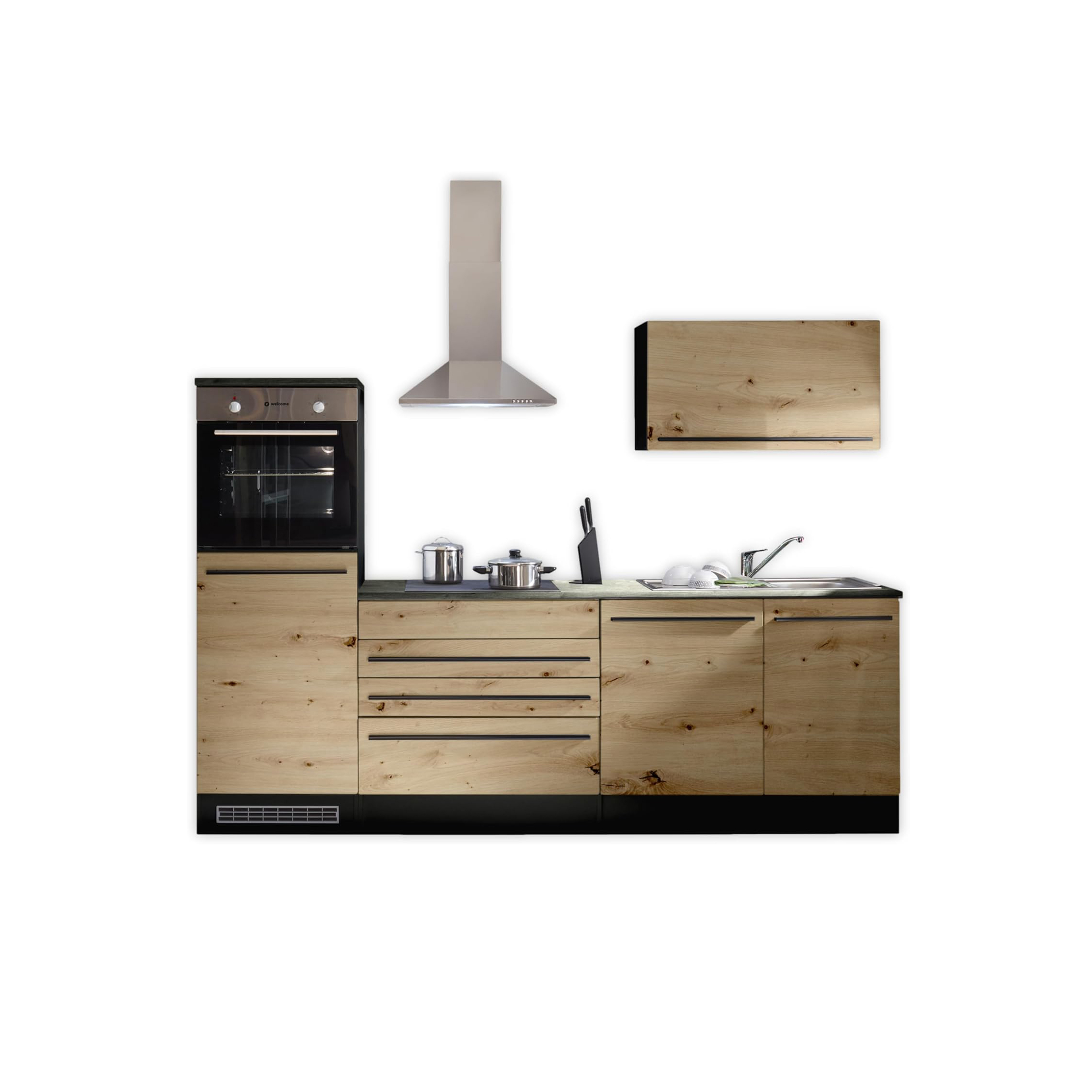 Jazz 6 Modern Kitchen Unit with Electrical Appliances in Anthracite, Artisan Oak Look, Spacious Fitted Kitchen with Lots of Storage Space, 260 x 200 x 60 cm (W x H x D)