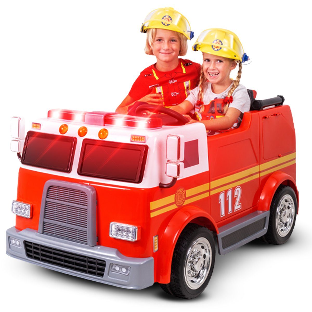 Actionbikes Motors Electric children's car children's fire brigade car LL911 electric - remote control - syringe & siren, load capacity 40 kg, (2-piece), children's vehicle toy two-seater from 3 years old electric