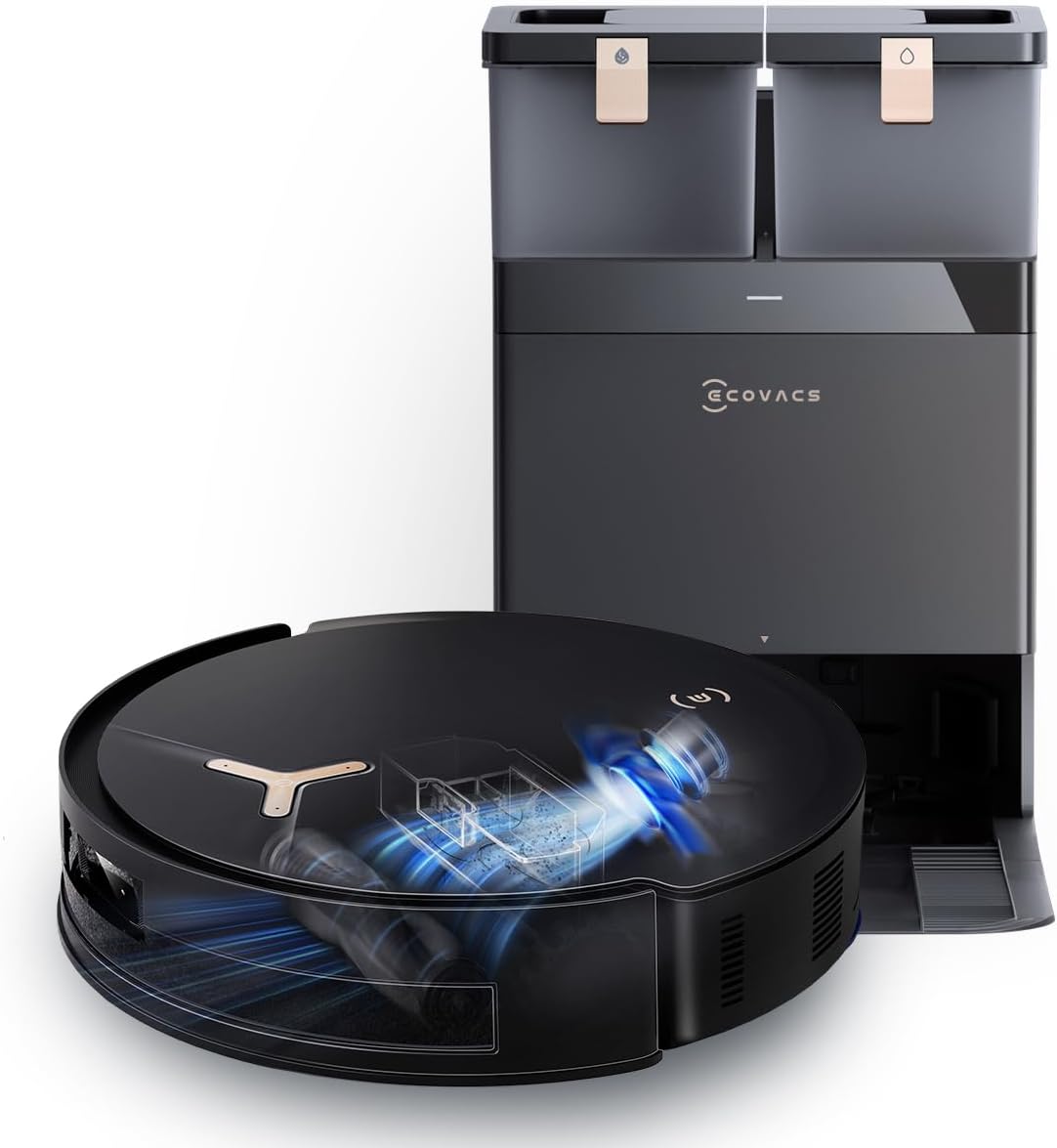 ECOVACS DEEBOT T50 MAX PRO OMNI Robot Aspirapolvere Lavapavimenti, 18.500Pa, ZeroTangle 2.0, Pulizia Profonda Tappeti, Spazzola Laterale Estendibile e Straccio, Lavaggio Automatico Acqua Calda 40-75℃