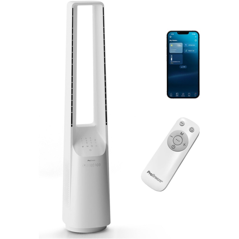 Pro Breeze Bladeless Tower Fan - 101cm Smart Tower Fan - WiFi - Ultra Quiet with Remote Control, LED Display, 6 Speeds, 5 Modes and 60° Oscillation