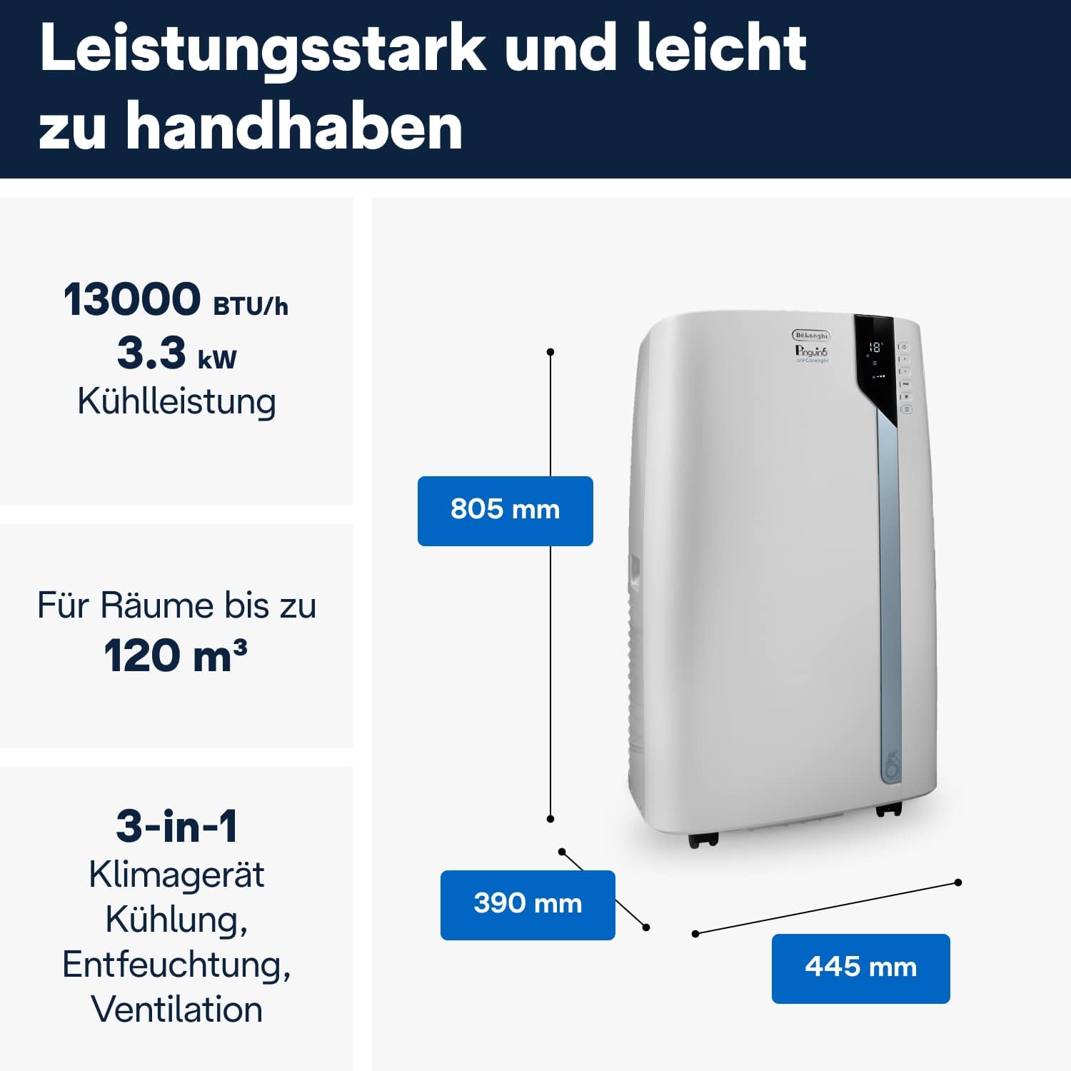 De'Longhi Pinguino PAC EX UV-Carelight, Mobile Klimaanlage mit EcoRealFeel