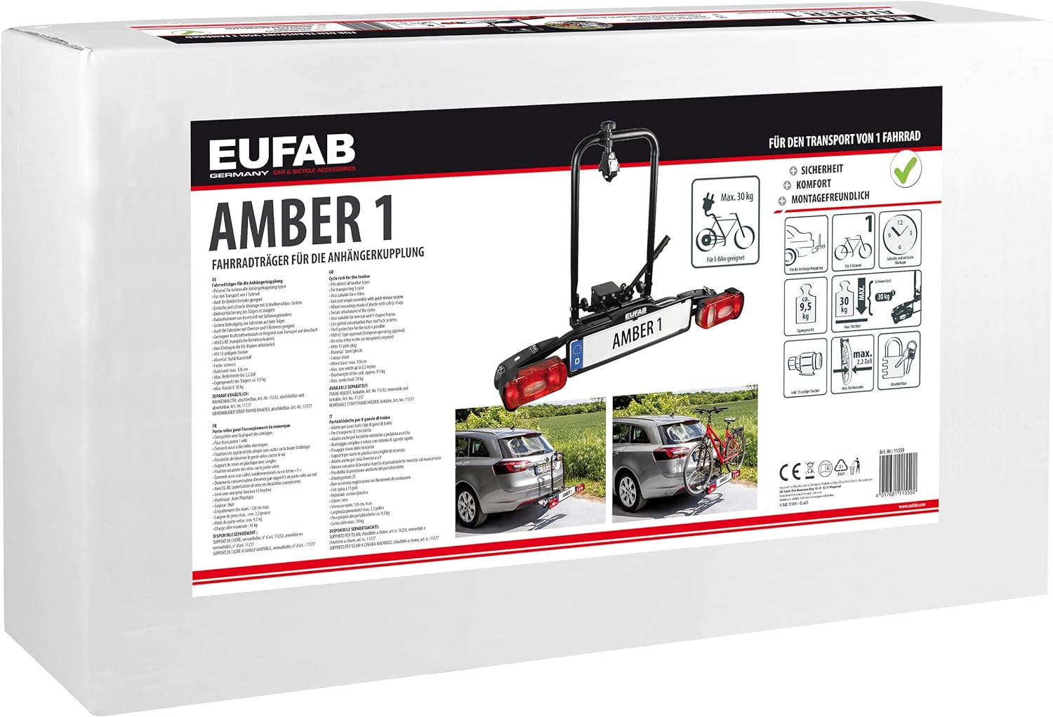 EUFAB 11559 AMBER 1 Bicycle Carrier Suitable for E-Bikes