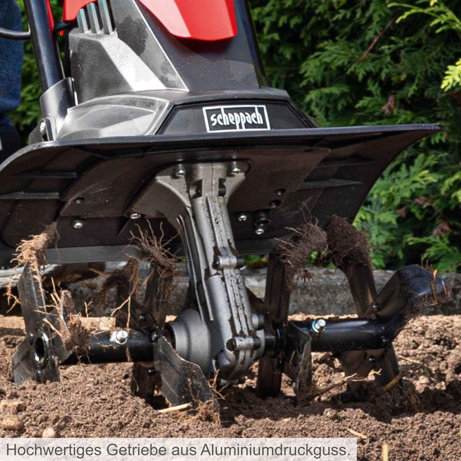 Scheppach Tiller MTE380 Electric Tiller | Power 1050W | Hurdles Ø205mm | Milling width 360mm | Chopping speed 400 1/min | Immediate start with circuit breaker | foldable