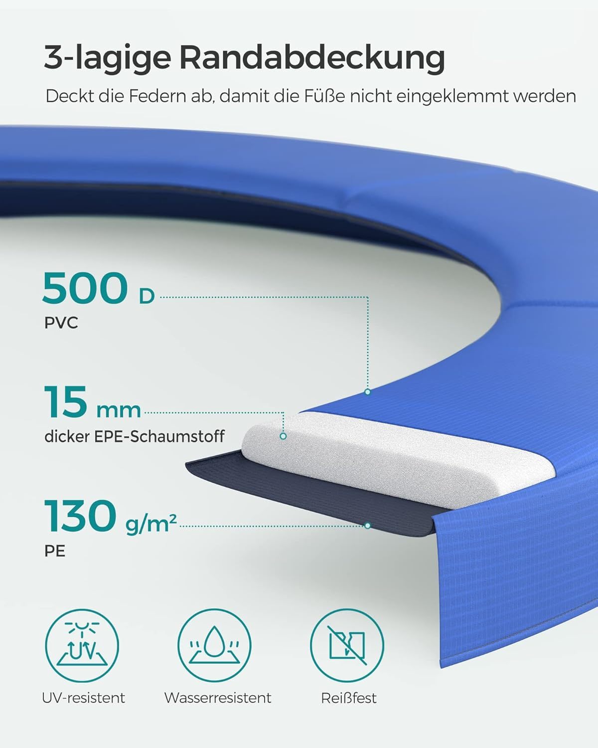 SONGMICS Outdoor Trampoline Ø 305 cm, Round Garden Trampoline for Children with Safety Net, Edge Cover, Ladder and Padded Poles