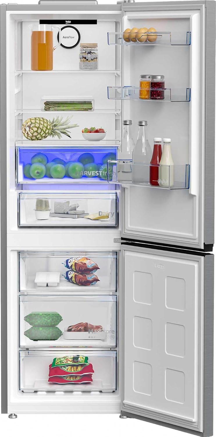 Beko bPRO 500 B5RCNE366HXB Freestanding Fridge/Freezer, Large Fridge, 316L, NoFrost, Smooth Fit: 90 Degree Door Opening, 3 Freezer Drawers, 0°C Zone, HarvestFresh, Stainless Steel Look [Energy Class C]
