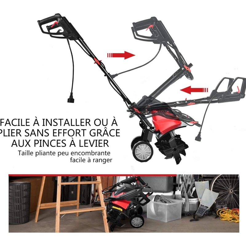 COSTWAY Electric Tiller 1500W Working Depth 22CM Width 43CM with Foldable Handle and Adjustable Wheels 6 Blades for Gardening and Weeding