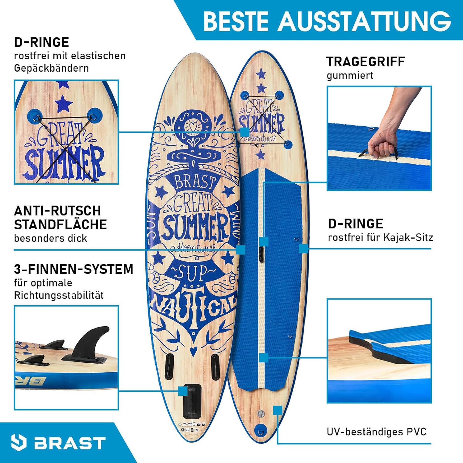 BRAST® SUP Board Summer Inflatable Stand Up Paddle Set 320 x 81 x 15 cm
