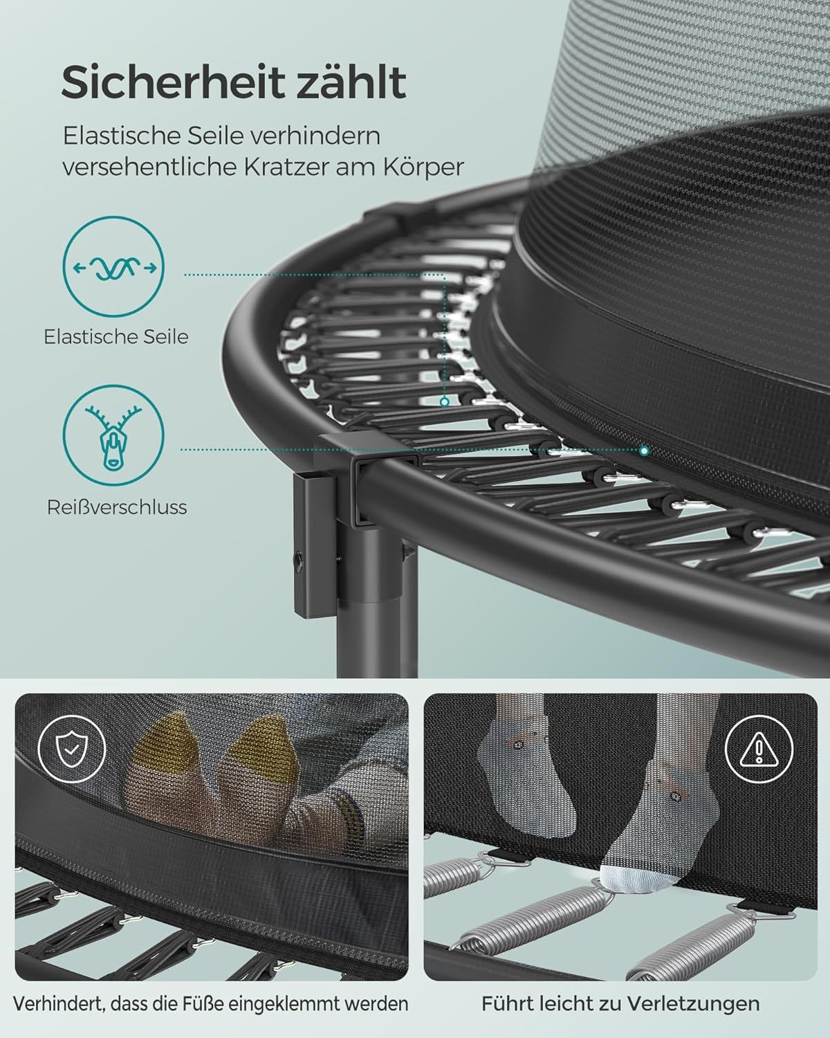 SONGMICS Springless Trampoline Ø 244 cm, Outdoor Trampoline for Children, Elastic Ropes, Zippered Safety Net, Fiberglass Poles, Safe, Quiet