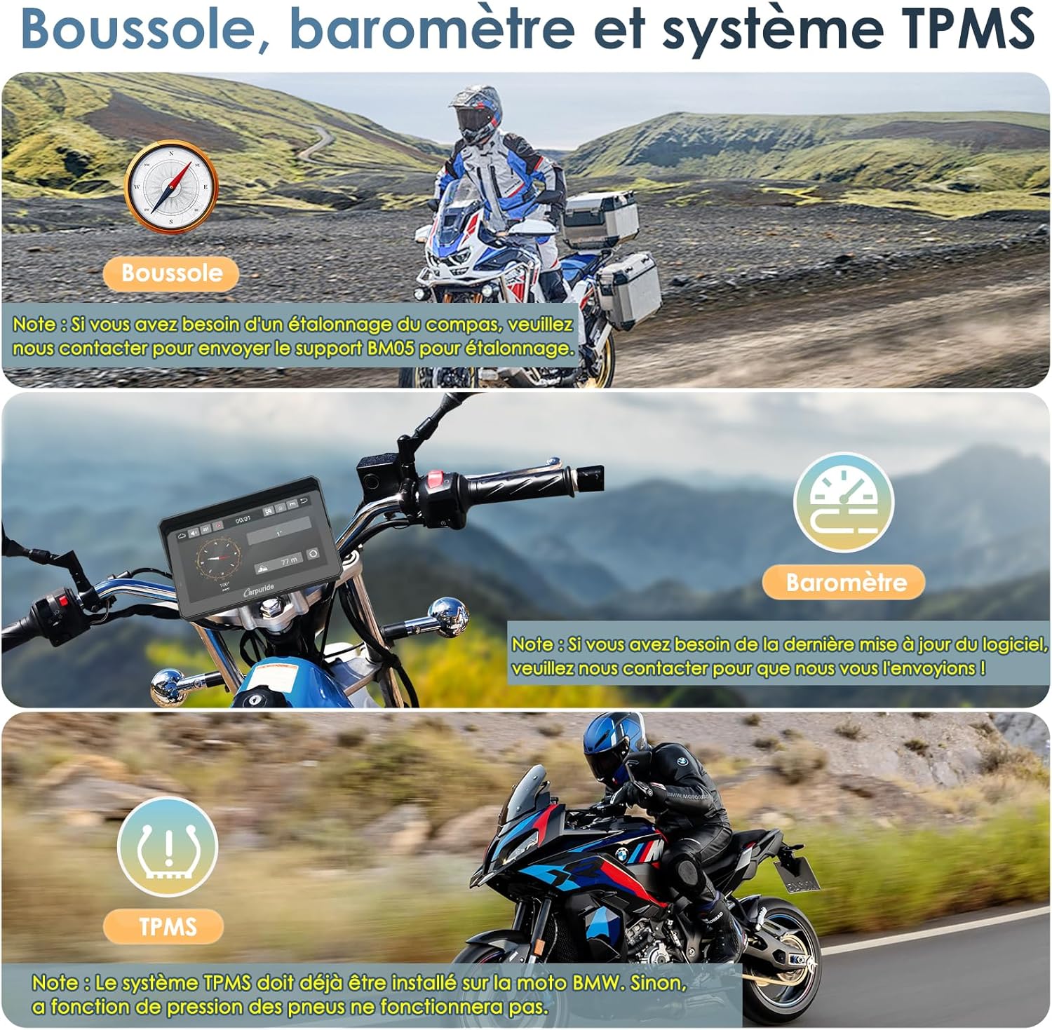 Carpuride W702BS Pro Moto Carplay Écran avec Natif Wonder Wheel pour BMW Moto, Sans Fil CarPlay et Android Auto, 7 Pouces Étanche Tactile Écran, Double Bluetooth, Interphone Fonction, Données Lecture.