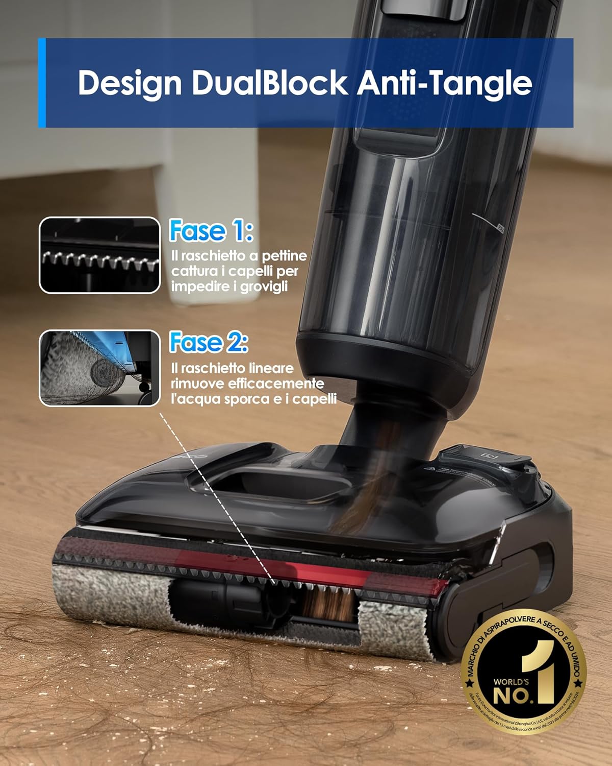 Tineco Floor One S7 Stretch Ultra Lavapavimenti aspirapolvere Senza Fili, ad Umido e a Secco, Design reclinabile a 180°Zero grovigli, 50 Minuti di autonomia, Auto-Pulizia FlashDry a 85°C