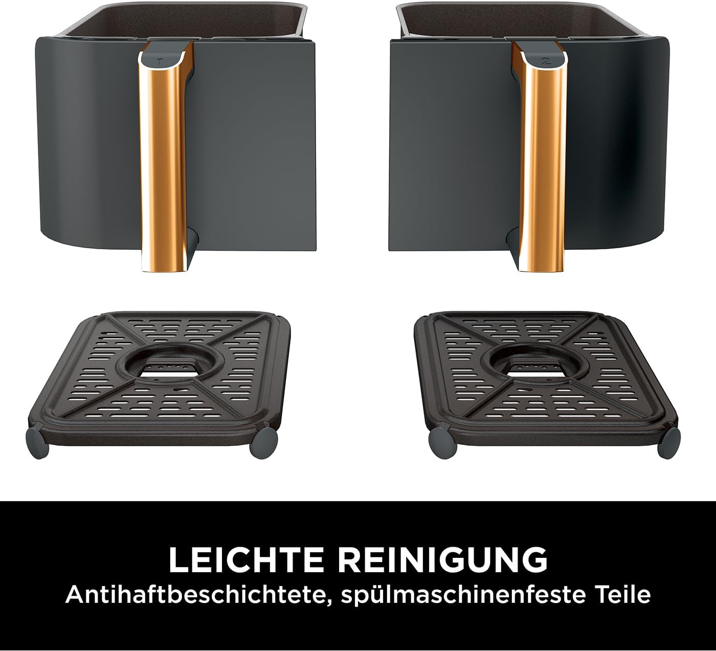 Ninja Foodi MAX Dual Zone Heißluftfritteuse, 9,5L Airfryer, 2 Fächer, mit Zange, Antihaftbeschichtung, spülmaschinenfeste Körbe, 6-in-1, Amazon Exklusiv, Kupfer/Schwarz, AF400EUCP