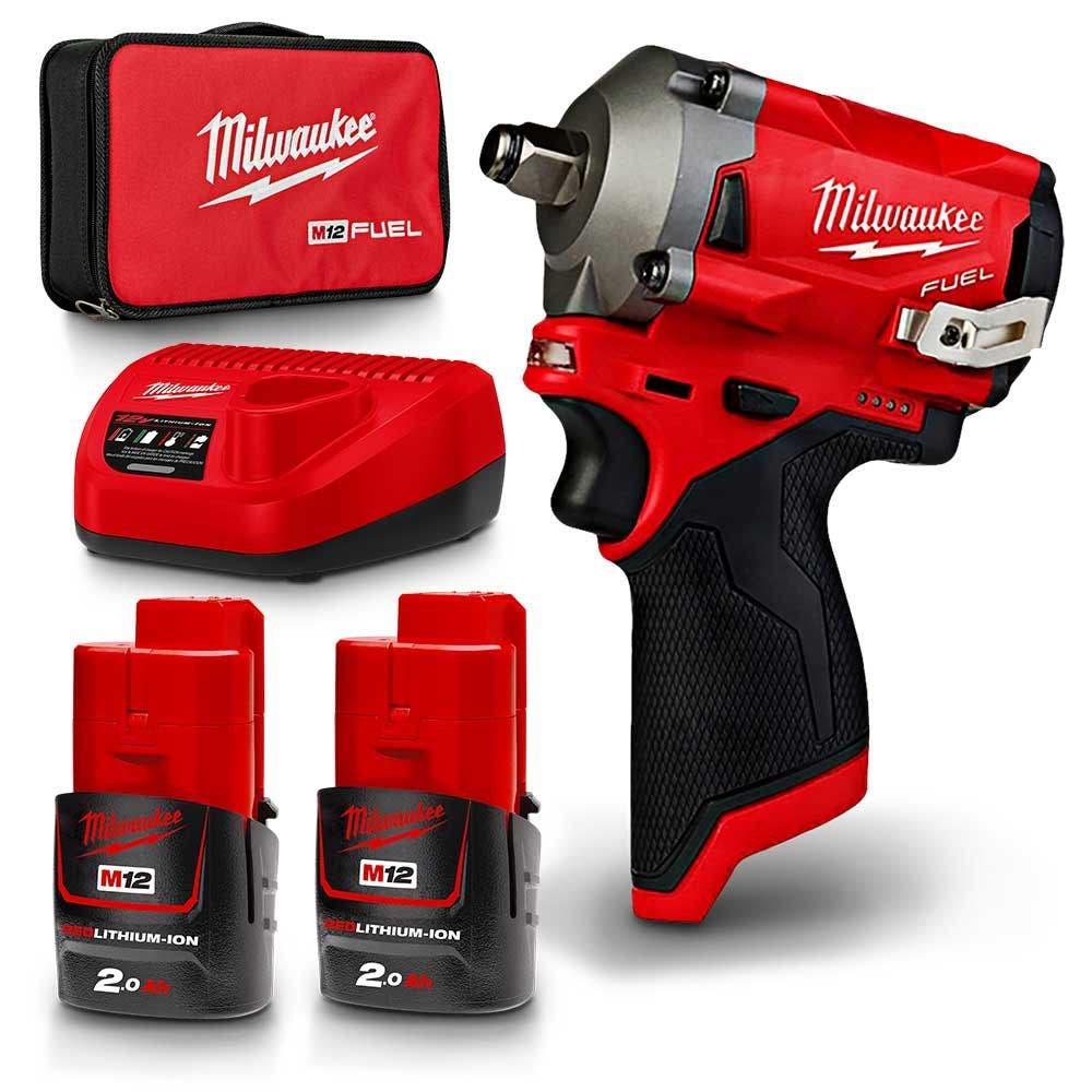 MILWAUKEE 12V FUEL™ 1/2" Stubby Impact Wrench Kit M12FIWF12-202B