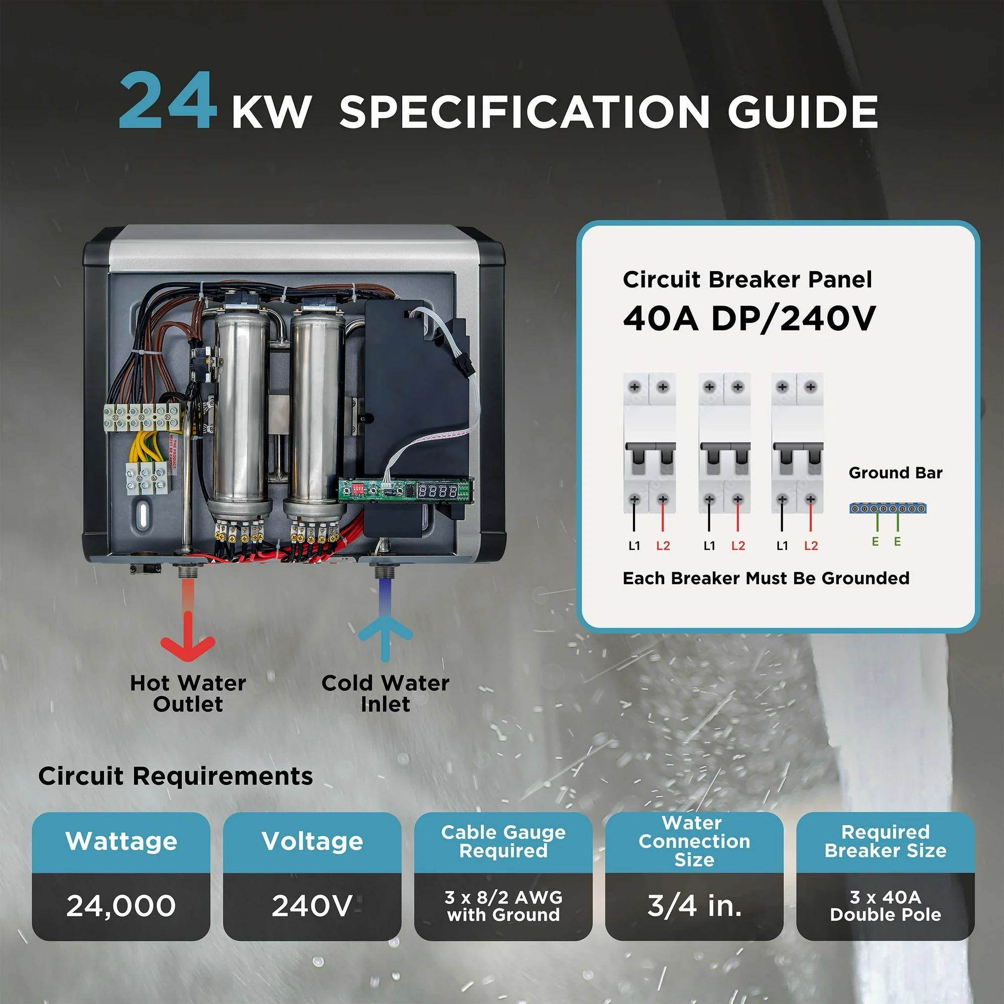 BLACK+DECKER 24 kW Self-Modulating 4.68 GPM Electric Tankless Water Heater, Multi-Application hot water heater electric
