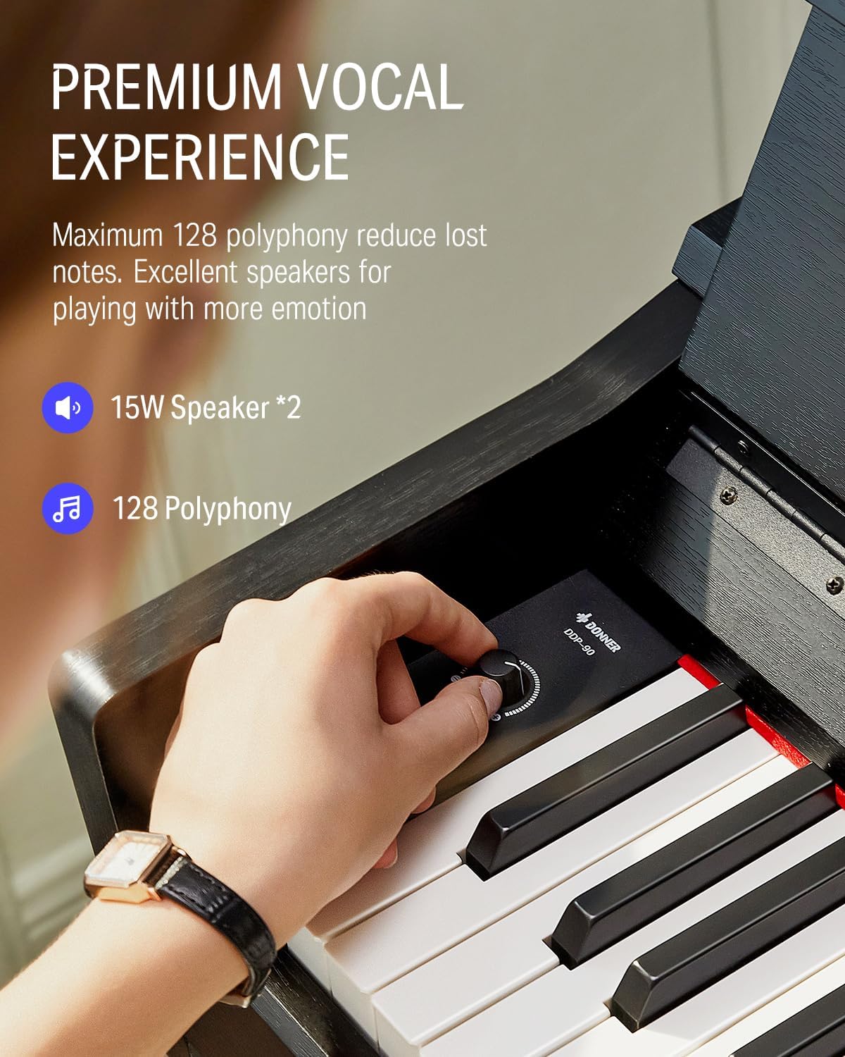 Donner DDP-60 88 Keys Digital Piano for Beginners, Electric Keyboard with Velocity Keys, 128 Voices, 83 Rhythms, 8 Reverb Effects, 5 Strength Curves, Auto Chord