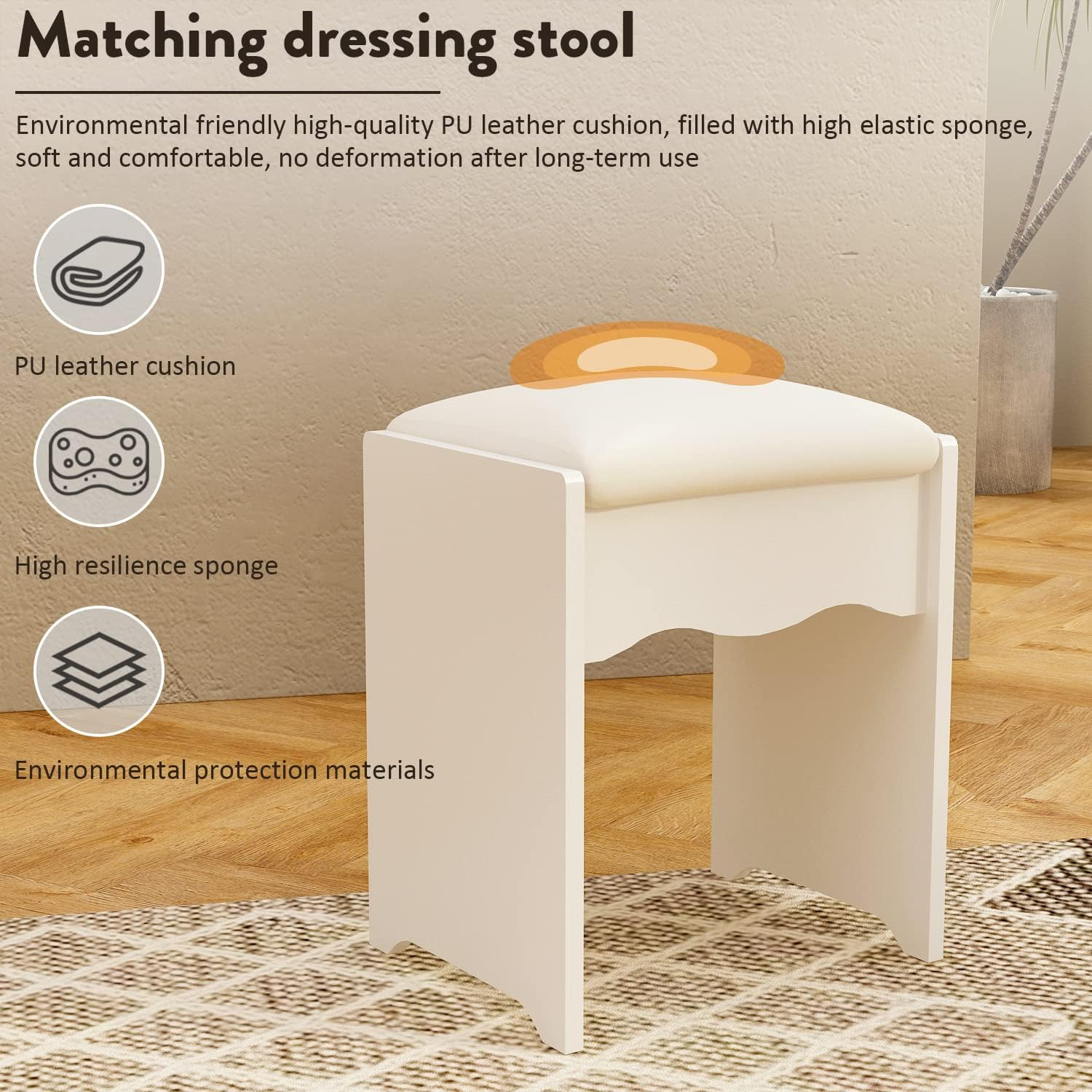 Large Vanity Table Set Makeup Vanity Dressing Table with Mirror, 4 Drawers & Shelves, Dresser Desk and Cushioned Stool Set