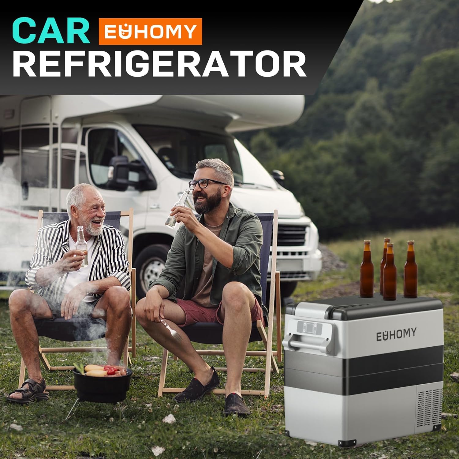 EUHOMY 45L Car Fridge Freezer 12V, Portable Camping Fridge Freezer Car Refrigerators with APP Control, Compressor Fridge with 12/24V DC & 110-240V AC for Camping, RV, Road Trip, Picnic(Gray) [Energy Class B]
