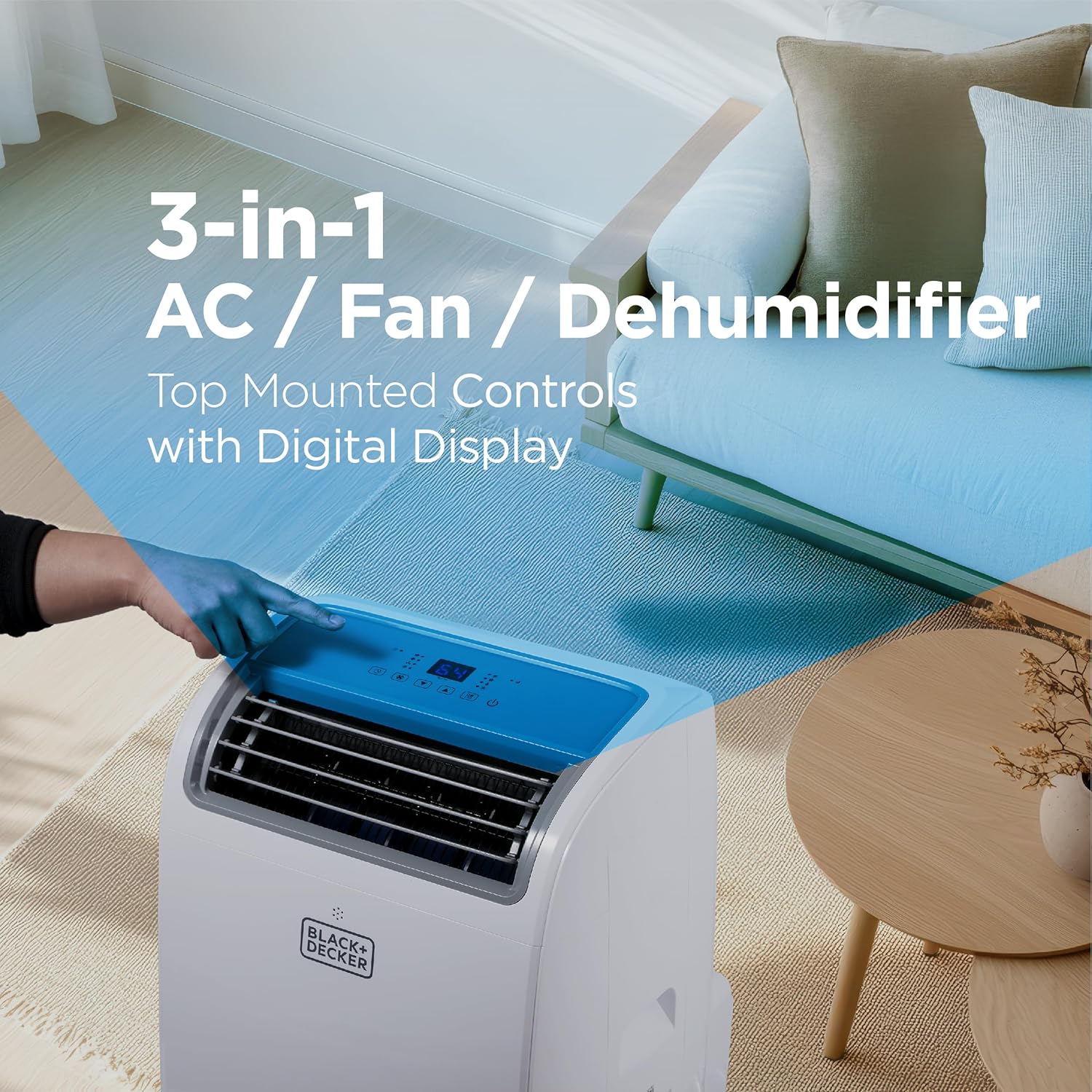 BLACK+DECKER Smart Portable Air Conditioner with Heat, 14,000 BTU Cooling, 12,000 BTU Heating for Rooms up to 700 Sq. Ft., Follow Me Remote, BPACT14HWT, White