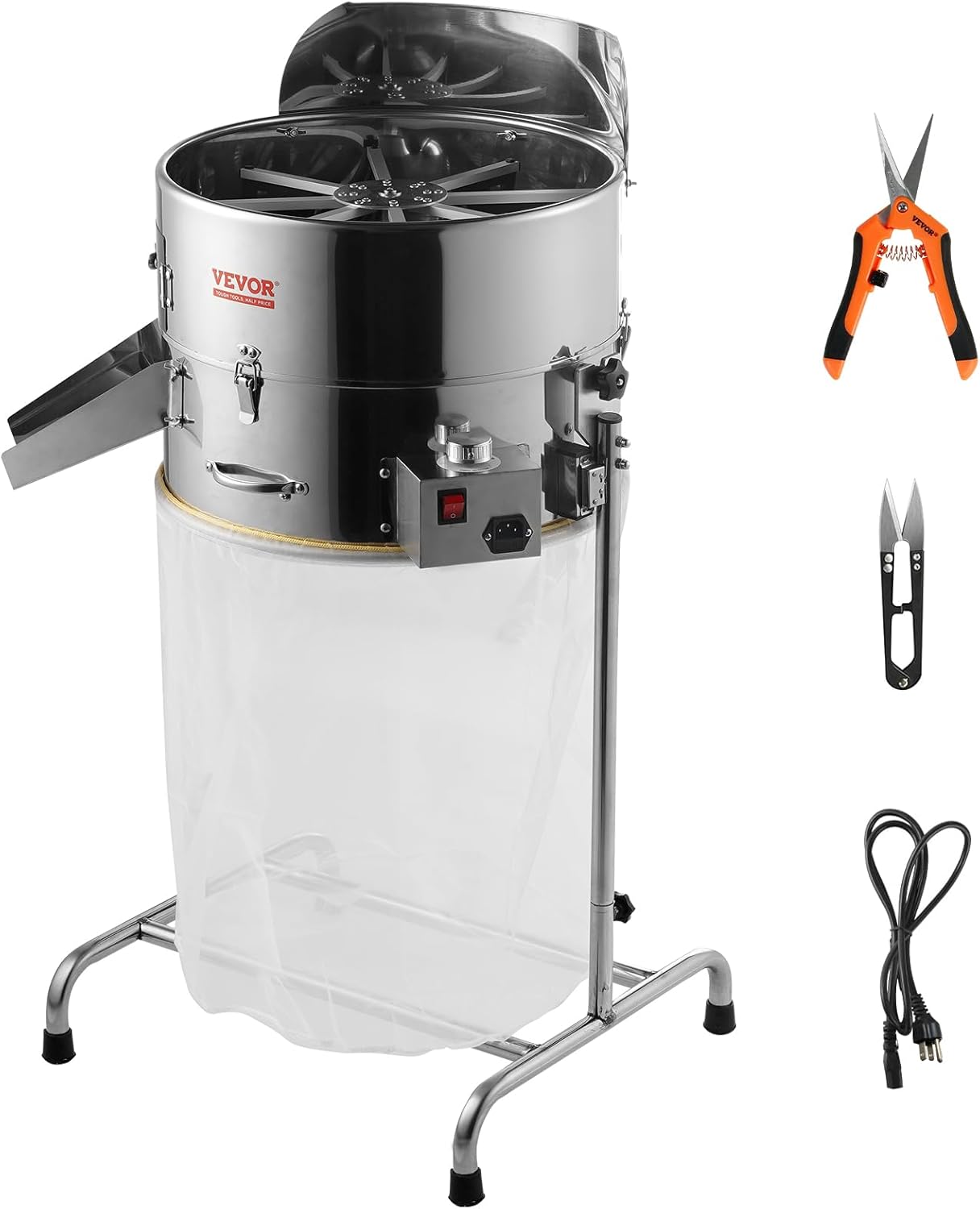 VEVOR Elektrischer Laubschneider, 45,7 cm, kippbar, mit 60 W einstellbarer Geschwindigkeit, Edelstahl-Klingen, Netztasche und Handschere für Blätter, Knospen, Silber