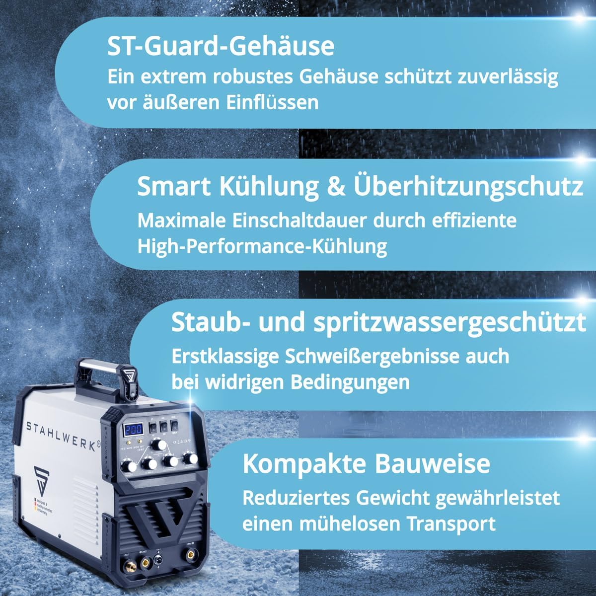STAHLWERK welding machine 2 in 1 combo fully equipped AC/DC TIG 200 ST – TIG & MMA welding is possible up to 200 A, IGBT inverter, HF ignition, smart cooling, ideal for aluminum & steel