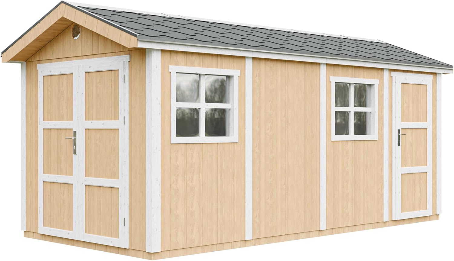 Timbela M915C-Harvest Honey Premium Quality Garden Shed 11.47 m² - Height 252 x 250 x 530 cm - Assembly of LP Smartside Panels - with Floor and Bitumen Tiles