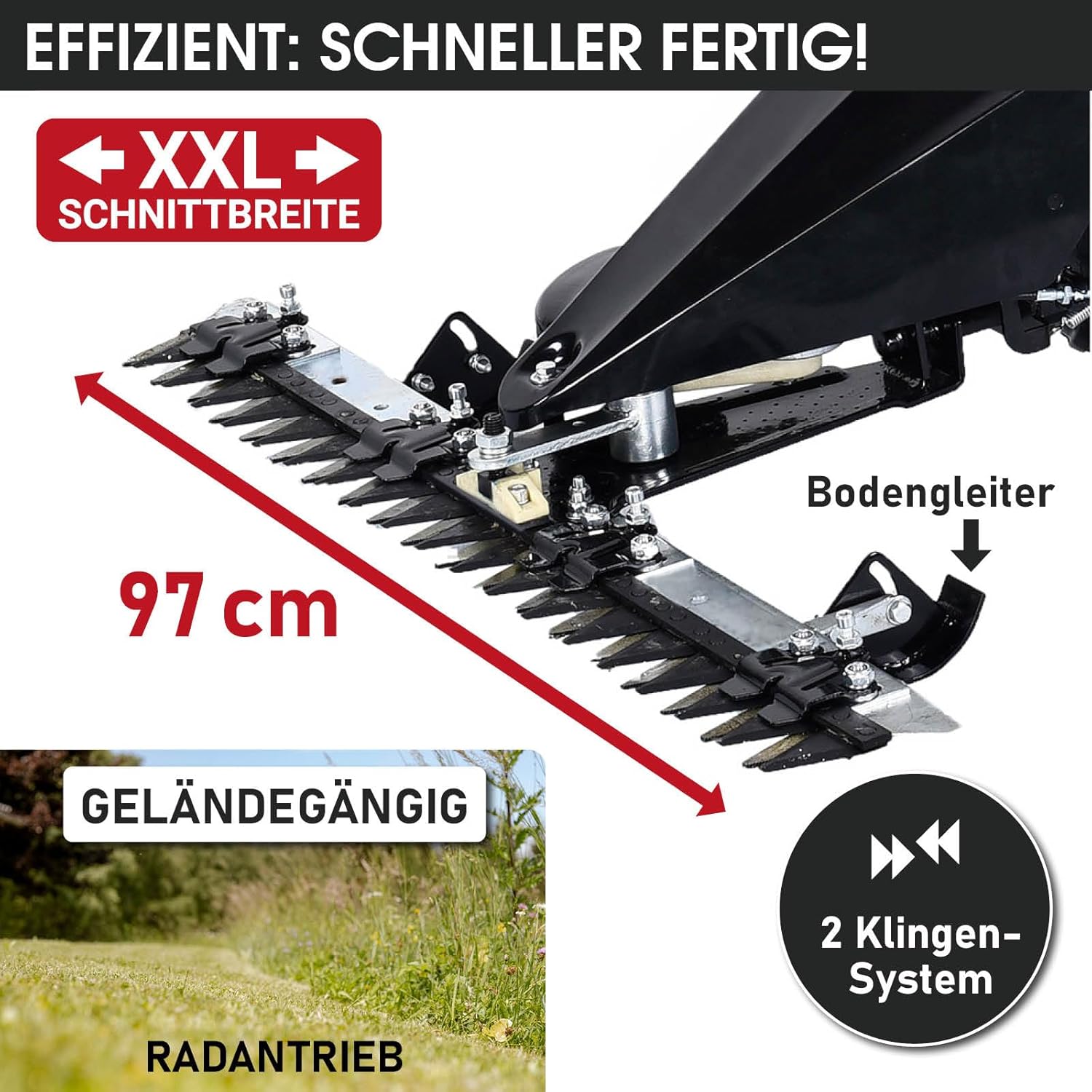 BRAST® Bar Mower Petrol 3.5 kW (4.8 HP) with Drive Cutting Width 97 cm Air Tyres with Terrain Profile Lawn Mower High Grass Mower Meadow Mower 196 cc