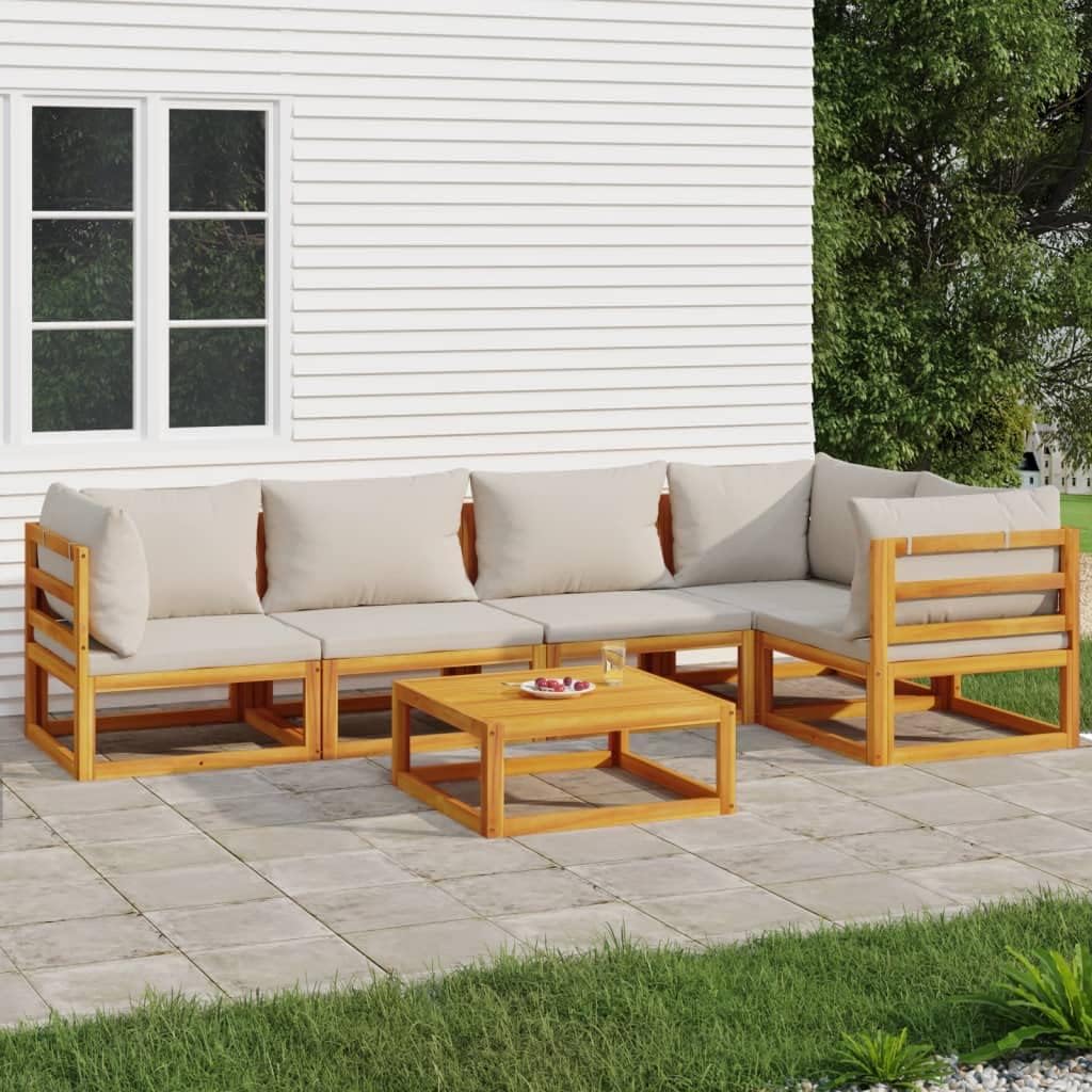 Homgoday 6-TLG. Gartenlounge Set Gartenmöbel Sitzgruppe Gartenlounge Gartensofa Set Gartengarnitur Sitzgarnitur Loungemöbel Terassenmöbel mit Hellgrauen Kissen Massivholz