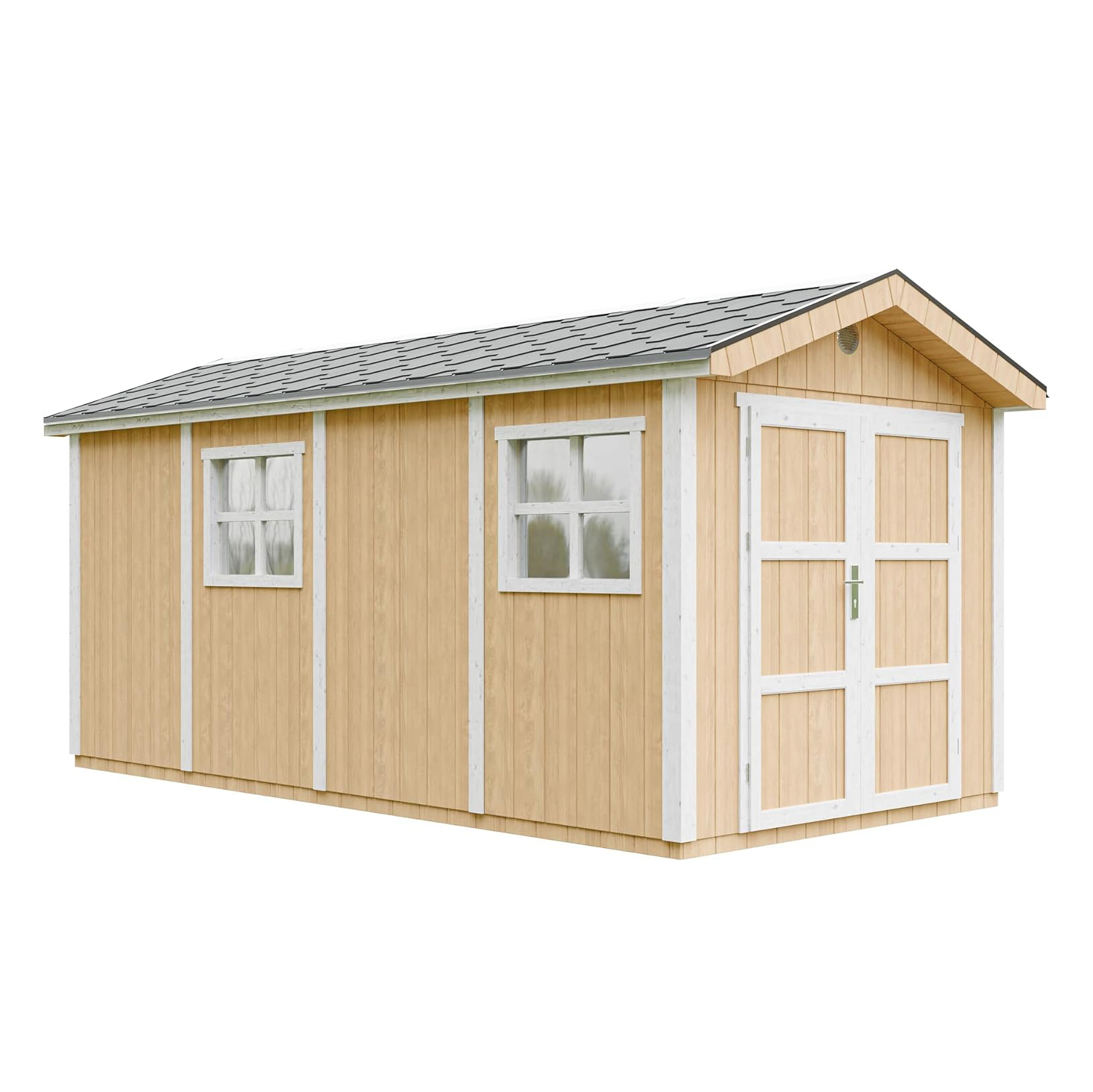 Timbela M915C-Harvest Honey Premium Quality Garden Shed 11.47 m² - Height 252 x 250 x 530 cm - Assembly of LP Smartside Panels - with Floor and Bitumen Tiles