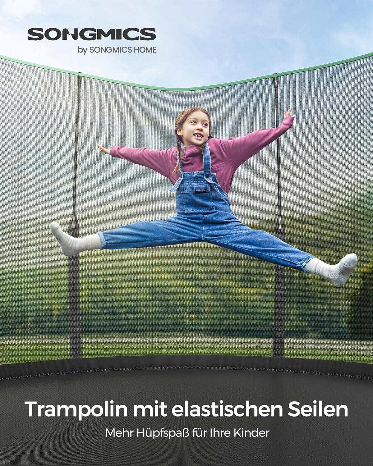 SONGMICS Springless Trampoline Ø 244 cm, Outdoor Trampoline for Children, Elastic Ropes, Zippered Safety Net, Fiberglass Poles, Safe, Quiet