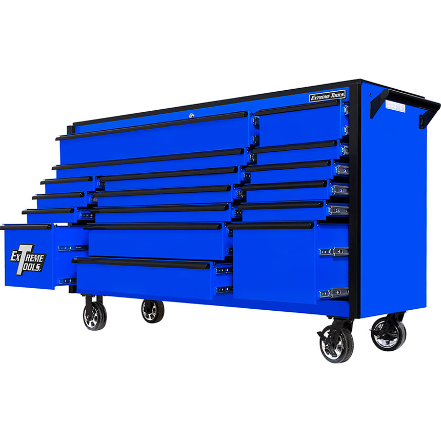 Extreme Tools® DX Series 72in W x 21in D 17 Drawer Triple Bank Roller Cabinet 100 lbs Slides