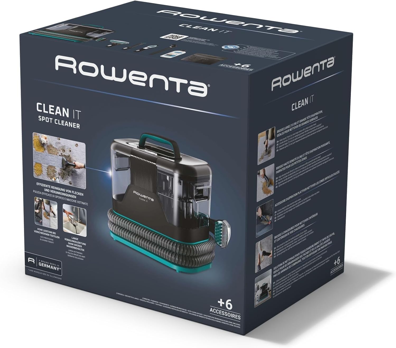 Rowenta Clean It, Aspirador de tapicerías, Limpieza Rápida y Fácil, Apto para Suciedad de Mascotas, Alfombras, Interior del Coche, 750w, 6acc, IN5020F0