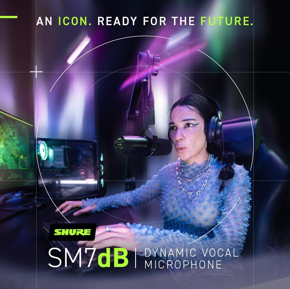 Shure SM7B Microphone Dynamique Cardioïde, Son Doux et Chaleureux pour Le Broadcast, Le Podcast ou L’Enregistrement