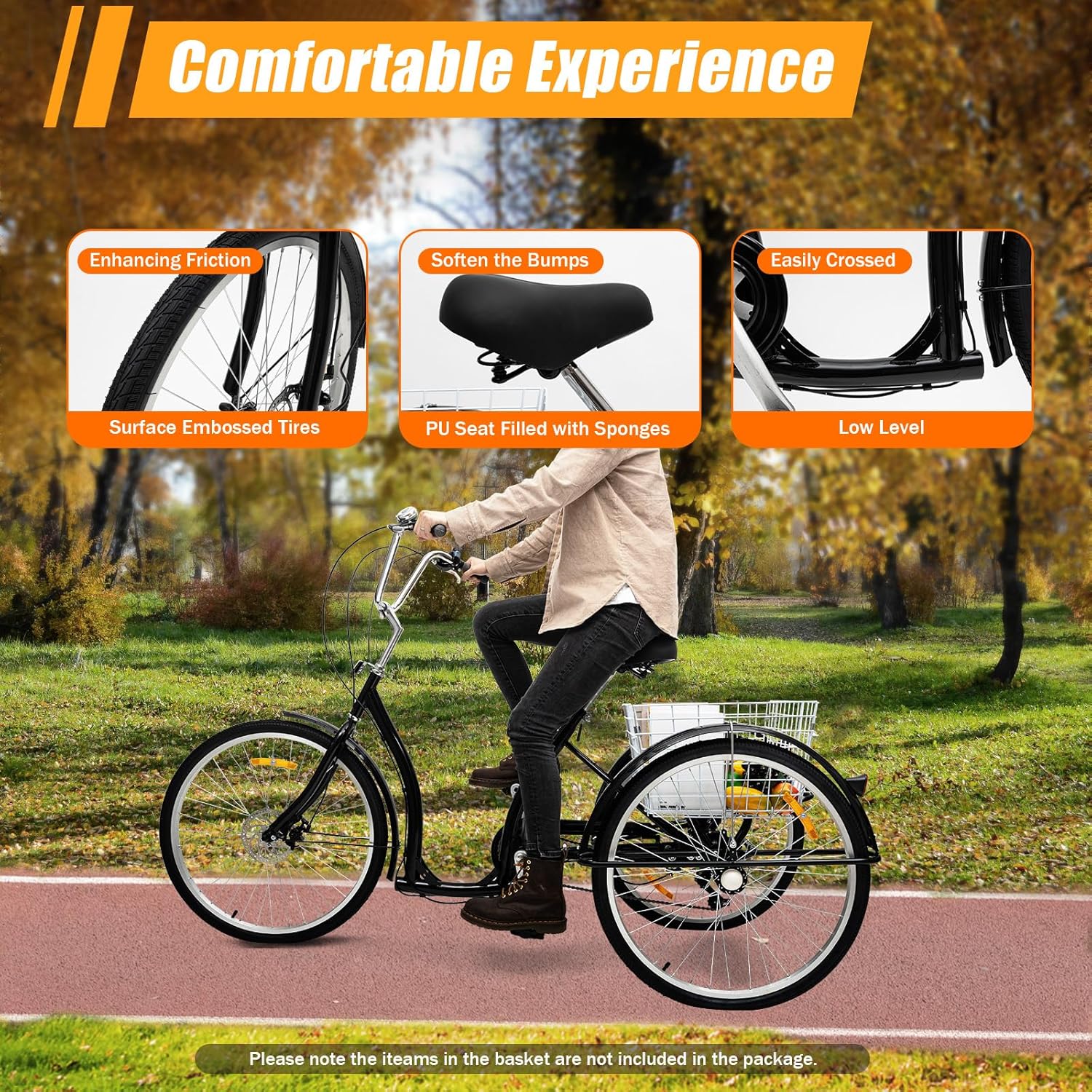 26 Zoll 3 Rad Dreirad mit Einkaufskor