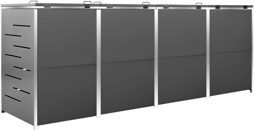 KOIECETA Wheelie Bin Box for 4 Bins Wheelie Bin Cover Wheelie Bin Bin Box Bin Box 240 L Anthracite Stainless Steel