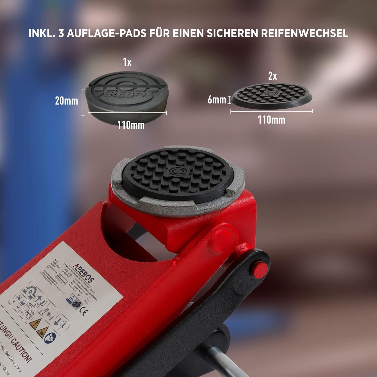 Arebos 3T Hydraulic Trolley Jack Flat | Underride height 85-500 mm | Double piston | 3 supports | Car jack | Jack stand for vehicles and cars