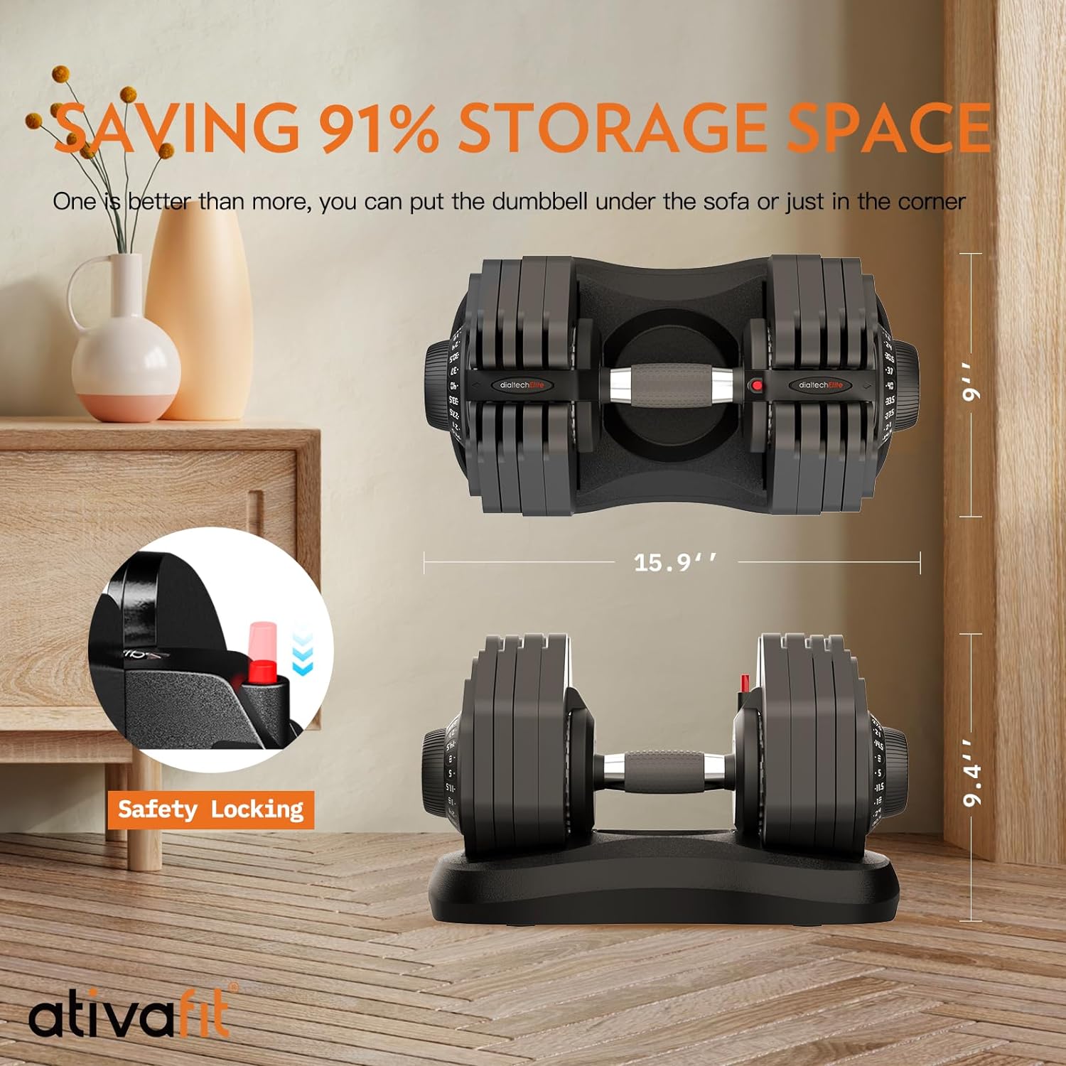 ATIVAFIT Adjustable Dumbbell Set 88 LBS Pair Dumbbell Free Weights Dumbbell Multiweight Options for Men Women Full Body Workout Fitness Home Gym
