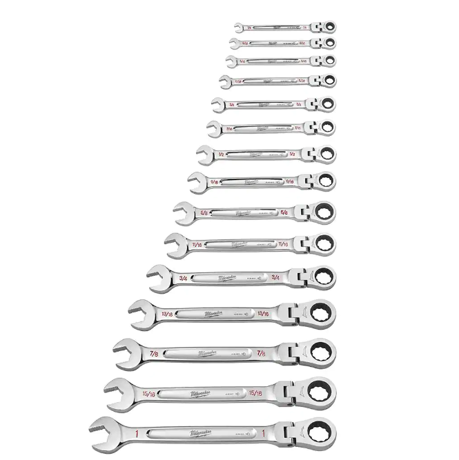 Milwaukee 144-Position Flex-Head Ratcheting Combination Wrench Set SAE and METRIC (30-Piece)