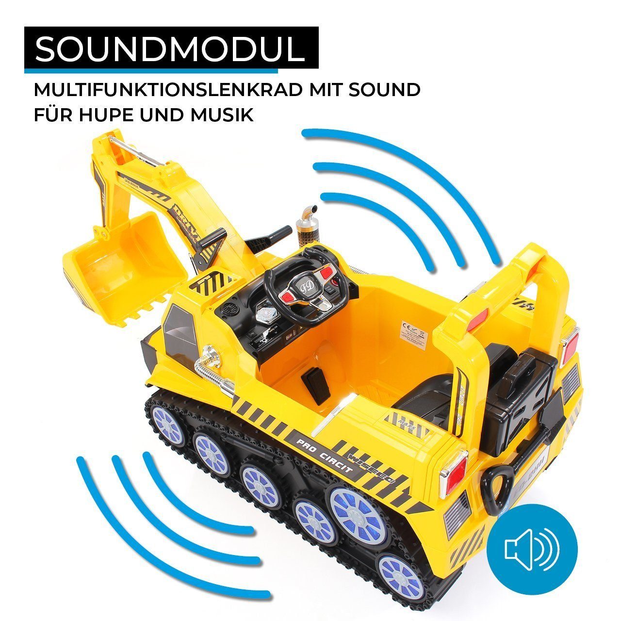 Actionbikes Motors electric children's excavator children's excavator D2811 electric - incl. remote control & automatic brake, load capacity 30 kg, (3-piece), children's electric car vehicle toy from 3 years - sound module - LED