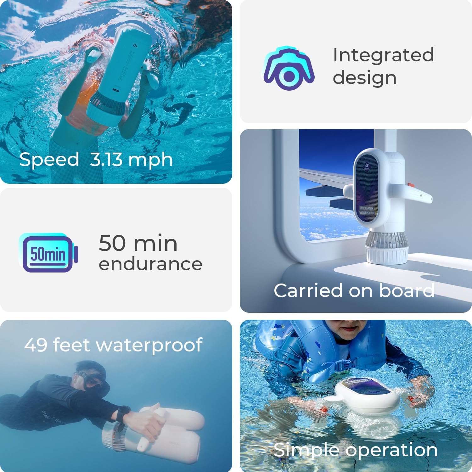 Hagul Underwater Scooter 50 Minutes, 2 Speed Switch, 50 Minutes, 15m Waterproof, Water Sports, Kids Pool