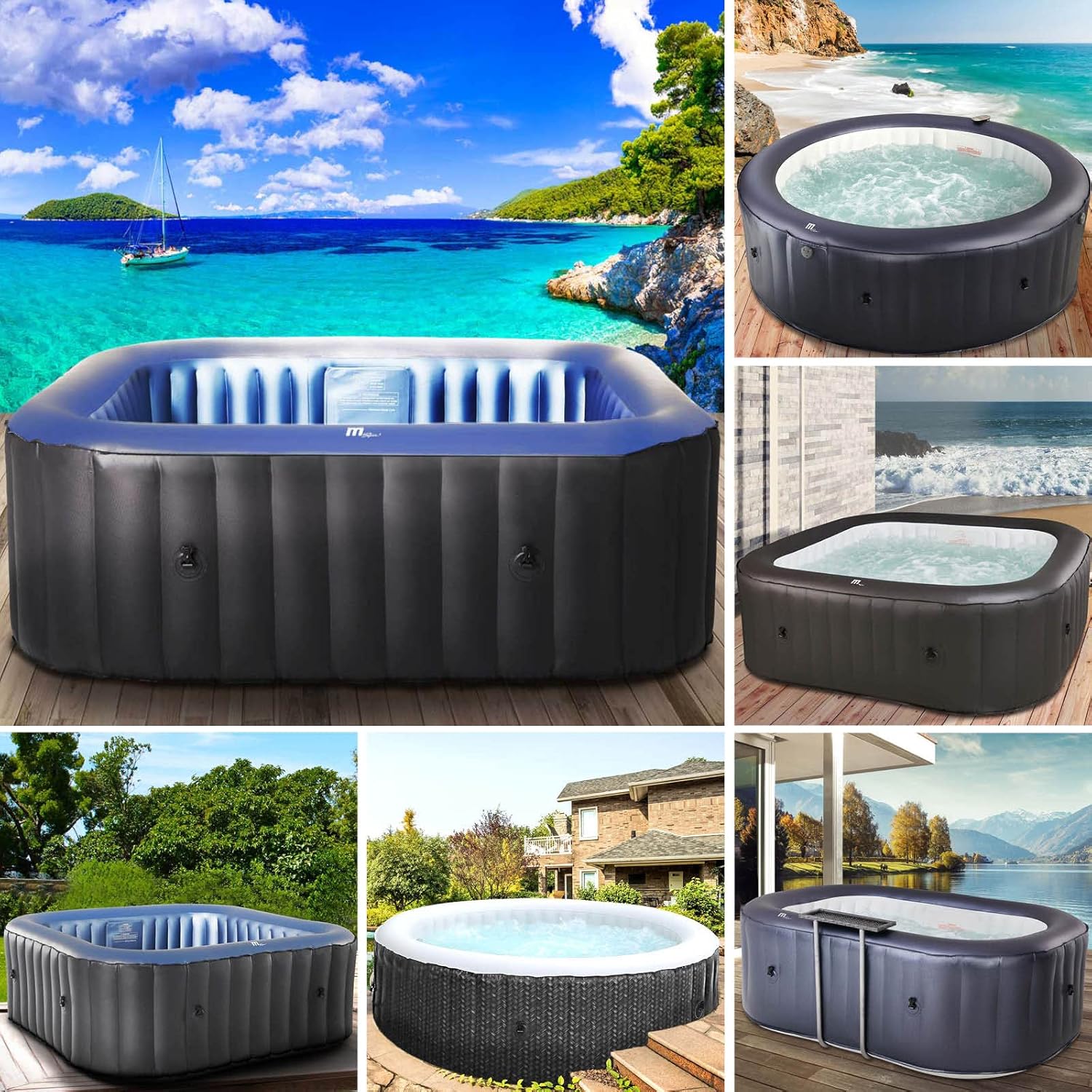 BRAST Inflatable Indoor & Outdoor Whirlpool in Various Sizes with Massage Glands, Heating Technology, Inflation Function, Energy Saving Timer and Much More
