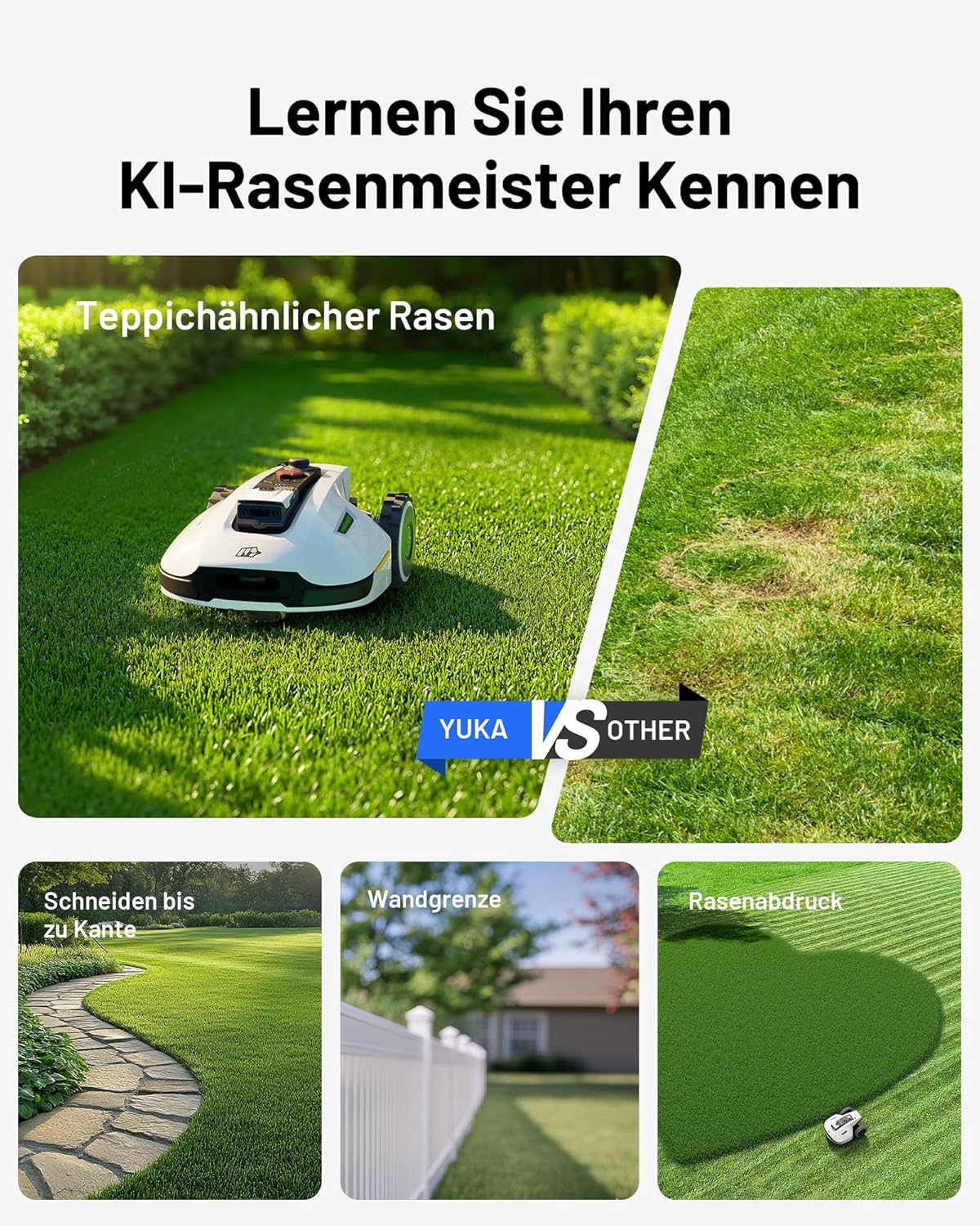 MAMMOTION YUKA 2000 Robotic Lawnmower without boundary wire, NetRTK+Vision, No RTK antenna required, Auto-mapping, Recommended area 2000m², Maximum area 2800m², with 4G module, 50% gradient