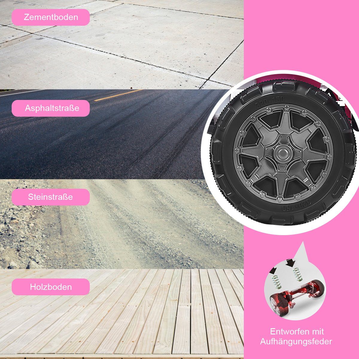 Elektroauto Jeep 2 Sitzer mit 3 Geschwindigkeiten rosa