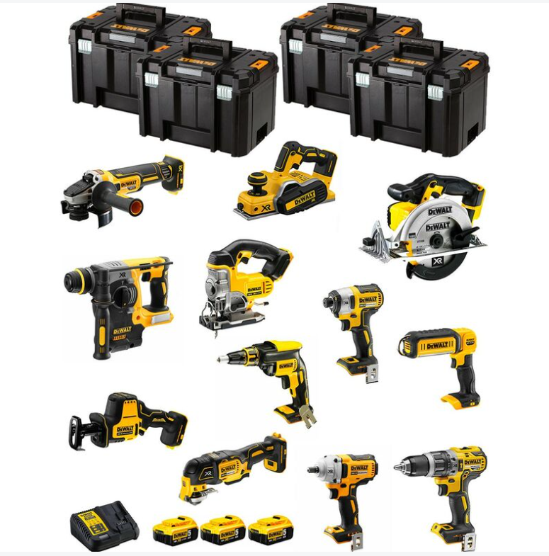 DeWALT Kit DWK1200T (DCD796+DCH273+DCG405+DCF887+DCF894+DCS331+DCS391+ DCS355+DCP580+DCS369+DCL050+DCF620+3x5,0Ah+DCB115)
