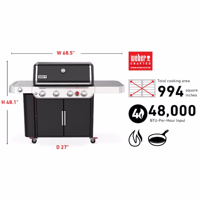 Weber Genesis E-435 Black 4-Burner Liquid Propane Gas Grill with 1 Side Burner
