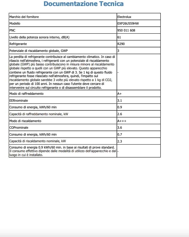 Electrolux EXP26U559HW Condizionatore portatile Caldo/Freddo Comfort 600 bianco, leggero e compatto, connesso, gas ecosostenibile R290, A+ raffreddamento e riscaldamento [Classe di efficienza energetica A+]