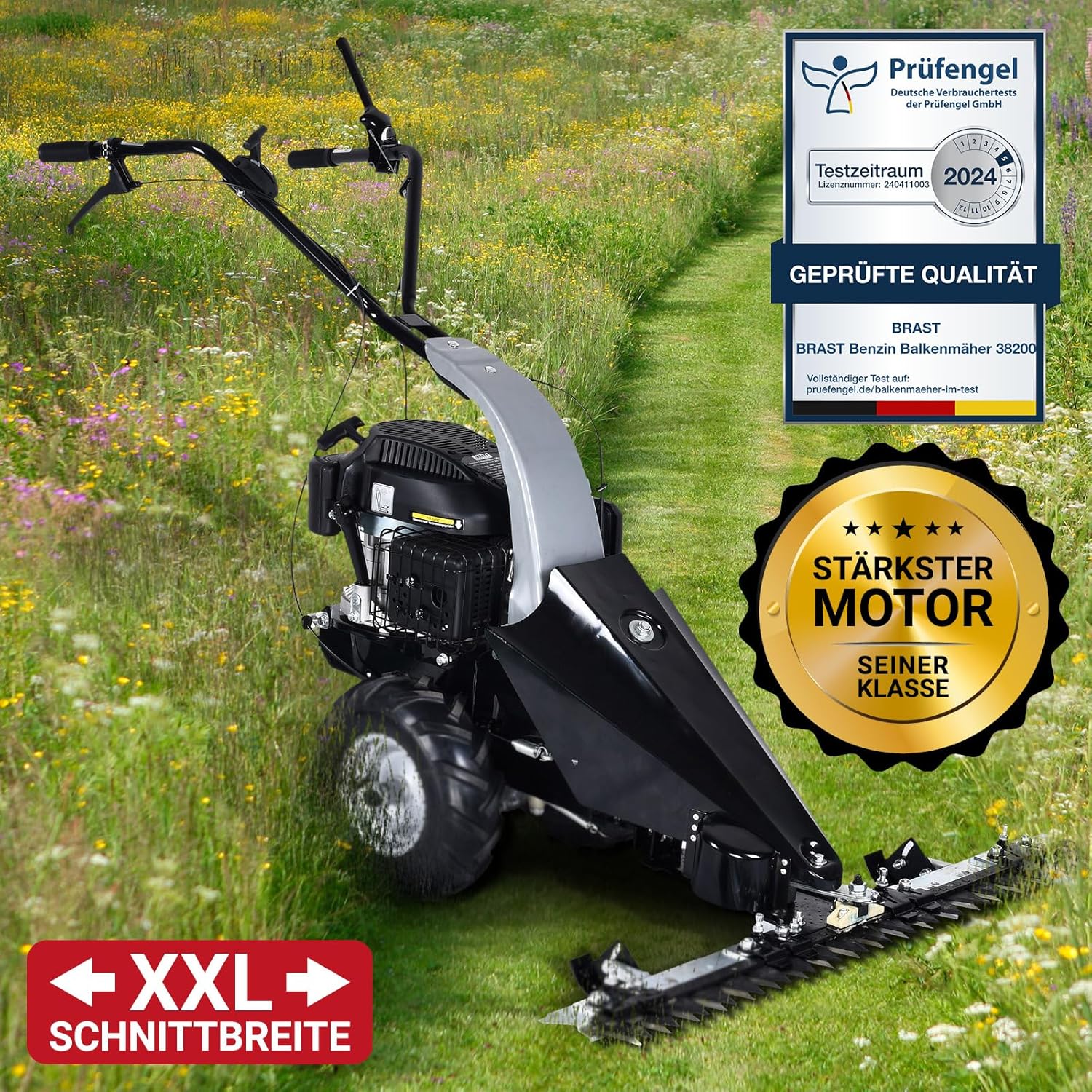 BRAST® Bar Mower Petrol 3.5 kW (4.8 HP) with Drive Cutting Width 97 cm Air Tyres with Terrain Profile Lawn Mower High Grass Mower Meadow Mower 196 cc
